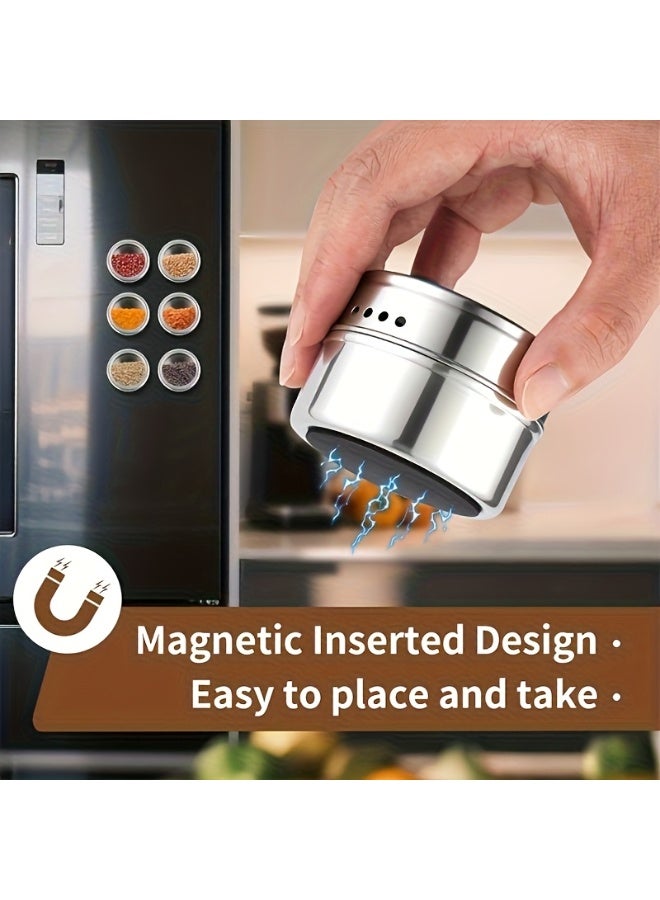 6 Pcs Magnetic Spice Jars with Metal Backing,Wall Mounted Stainless Steel Spice Tins, Excellent Sealing Seasoning Container, Rust-proof Conditment Storage Jar,for Home Kitchen Restaurant BBQ - Image 3