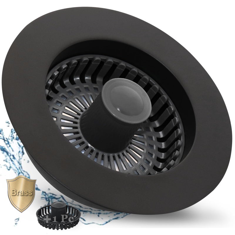 BAOLSLS 3 in 1 Kitchen Sink Stopper, Pop Up Kitchen Sink Drain Strainer, with an Extra Basket Strainer, Kitchen Sink Drain Stopper for US Standard 3-1/2 Inch, Brass Material Electroplate Black - Image 1