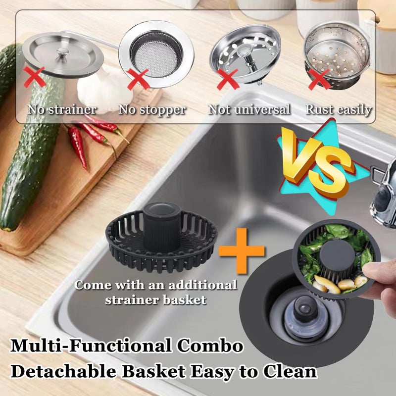 BAOLSLS 3 in 1 Kitchen Sink Stopper, Pop Up Kitchen Sink Drain Strainer, with an Extra Basket Strainer, Kitchen Sink Drain Stopper for US Standard 3-1/2 Inch, Brass Material Electroplate Black - Image 3