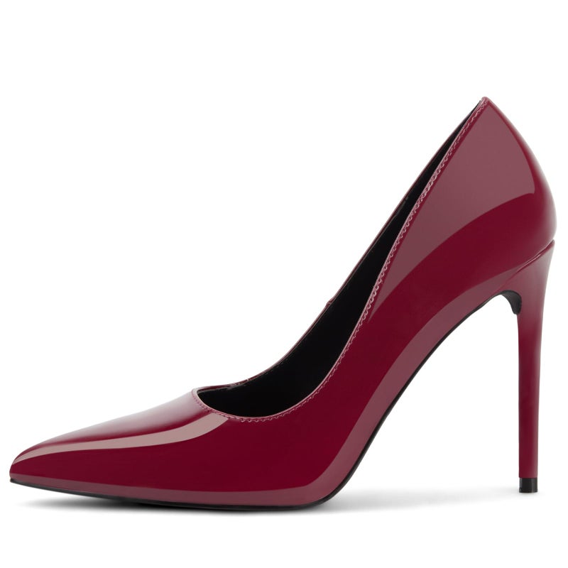 Carcuume Women's Pumps Slip On High Heels with Pointed Toe 4.1 Inch Stiletto Bridal Party Dress Heels for Casual,Burgundy Pu,9,O1 - Image 1