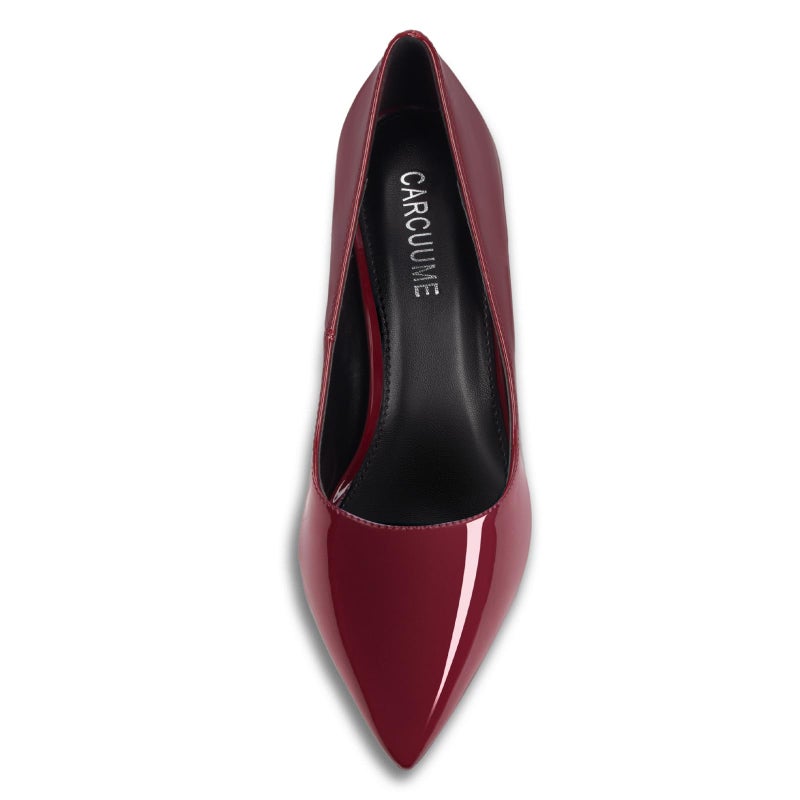 Carcuume Women's Pumps Slip On High Heels with Pointed Toe 4.1 Inch Stiletto Bridal Party Dress Heels for Casual,Burgundy Pu,9,O1 - Image 4