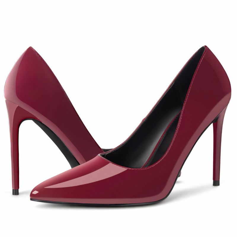 Carcuume Women's Pumps Slip On High Heels with Pointed Toe 4.1 Inch Stiletto Bridal Party Dress Heels for Casual,Burgundy Pu,9,O1 - Image 5