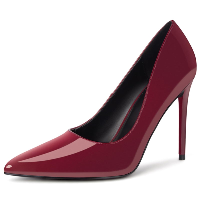 Carcuume Women's Pumps Slip On High Heels with Pointed Toe 4.1 Inch Stiletto Bridal Party Dress Heels for Casual,Burgundy Pu,9,O1 - Image 3