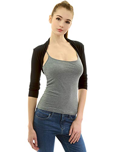 AmélieBoutik Women Long Sleeve Bolero Shrug Cropped Open Front Cardigan Jacket(Black Small) - Image 4