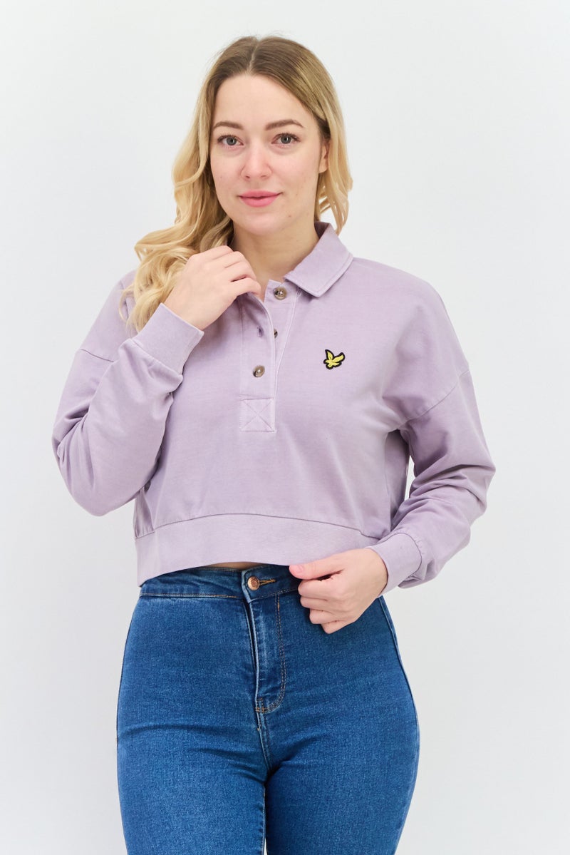 Lyle & Scott Women Spread Collar Brand Logo Long Sleeves Sweatshirt, Purple Skies - Image 1