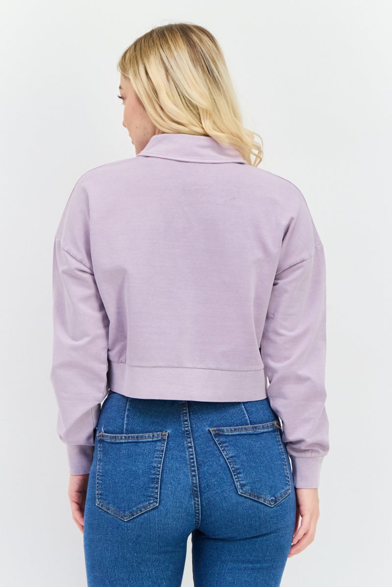 Lyle & Scott Women Spread Collar Brand Logo Long Sleeves Sweatshirt, Purple Skies - Image 3