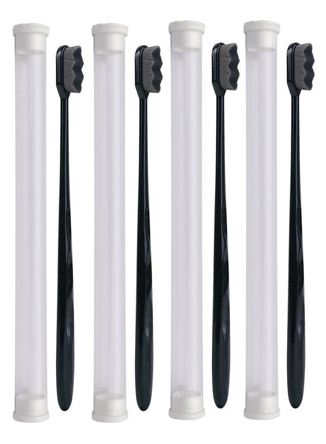 9UP® 4Pcs Ultra Soft Toothbrush For Adult | Manual Toothbrush With 20000 Extra Soft Bristles For Sensitive Gums & Teeth, Pregnant Women, Kids & Elders (Black Brush Black ZikZak Bristles) - Image 1