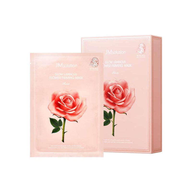 JMsolution Glow Luminous Flower Firming Mask Rosewater 4 Flower Extracts for Hydration Firming Radiance 10 Sheets Korean Skincare Sheet Mask for All Skin Types