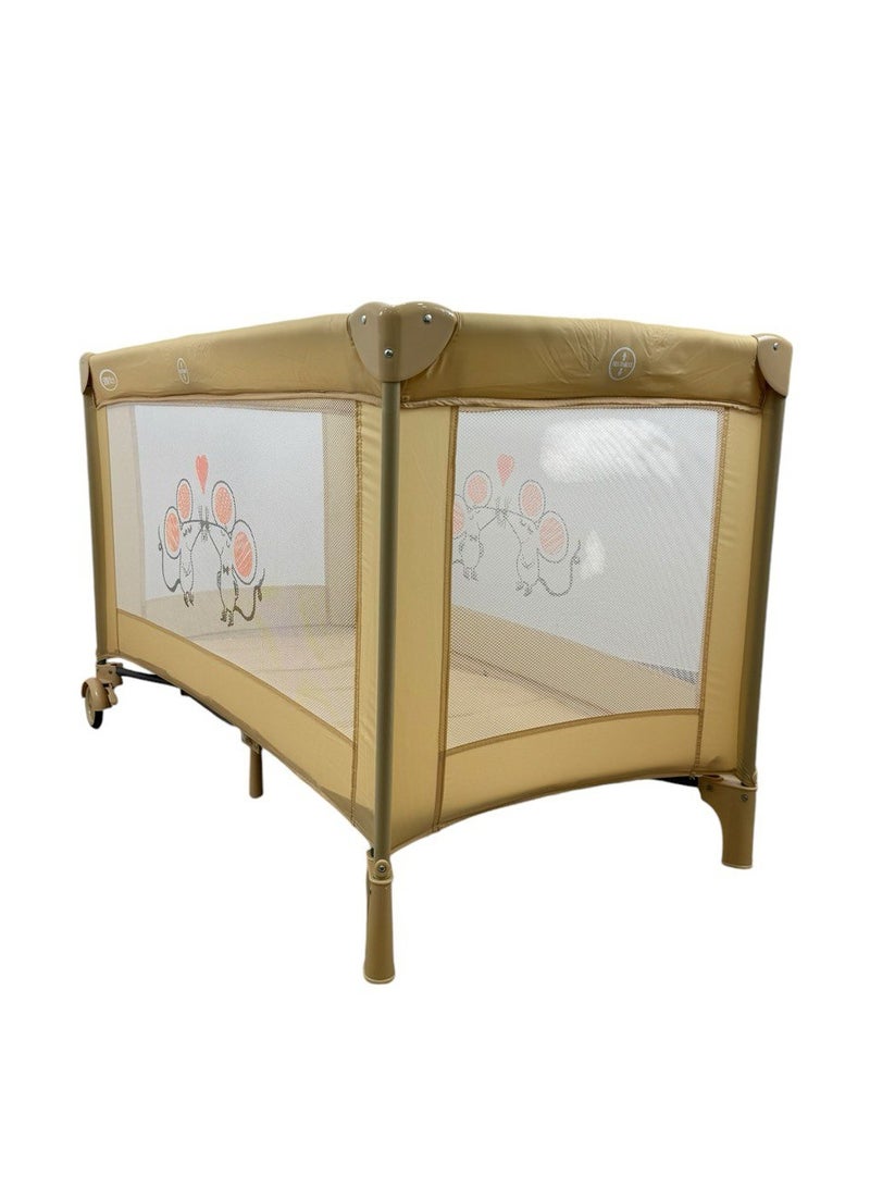 Papimo Portable Baby Bed 120*60*75cm, Multifunctional Foldable Travel Bed, Adjustable Infant Travel Bed with Mosquito Net - Yellow - Image 1