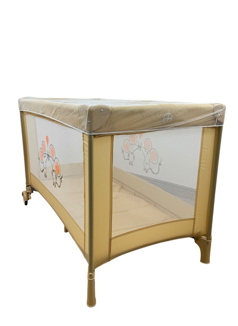 Papimo Portable Baby Bed 120*60*75cm, Multifunctional Foldable Travel Bed, Adjustable Infant Travel Bed with Mosquito Net - Yellow - Image 2