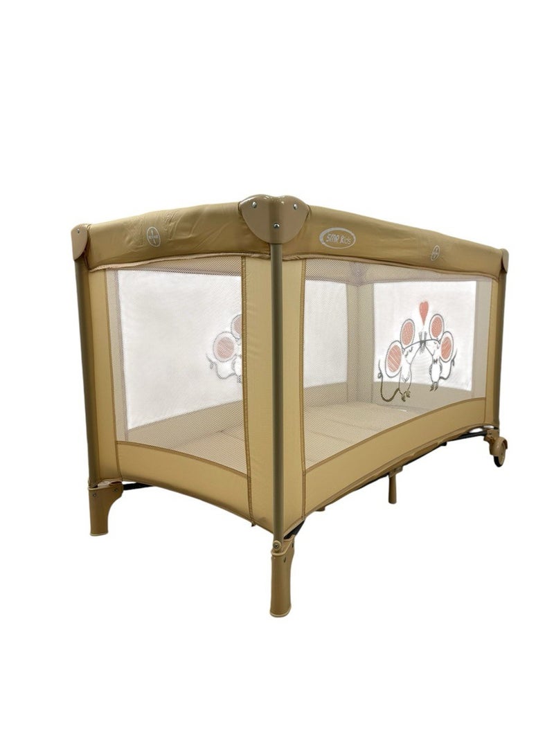 Papimo Portable Baby Bed 120*60*75cm, Multifunctional Foldable Travel Bed, Adjustable Infant Travel Bed with Mosquito Net - Yellow - Image 3