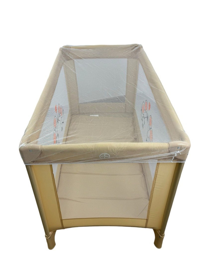 Papimo Portable Baby Bed 120*60*75cm, Multifunctional Foldable Travel Bed, Adjustable Infant Travel Bed with Mosquito Net - Yellow - Image 5
