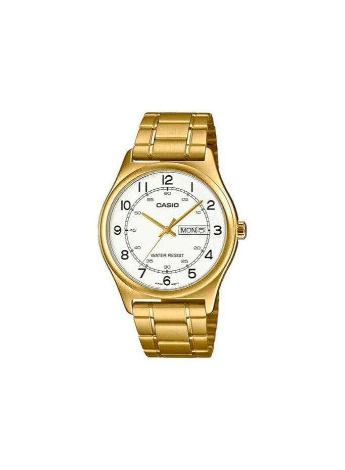 Casio Men's Watch - MTP-V006G-7BUDF White Dial, Gold Band - Image 1
