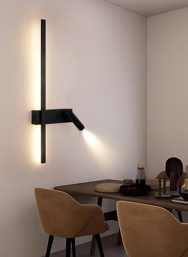 لوبيتيز الحد الأدنى أدى قطاع الجدار مصباح ( أسود ، 60cm ، 3000K الضوء الدافئ ، بقعة ضوء على اليمين ) أدى الجدار مصباح غرفة نوم مع بقعة ضوء - مصباح الجدار الداخلي - مثالية لتزيين الجدار - LED مصباح الداخلية - الإضاءة الداخلية - ديكور الغرفة - مصباح - مجلس الوزراء السرير - غرفة نوم - Image 1