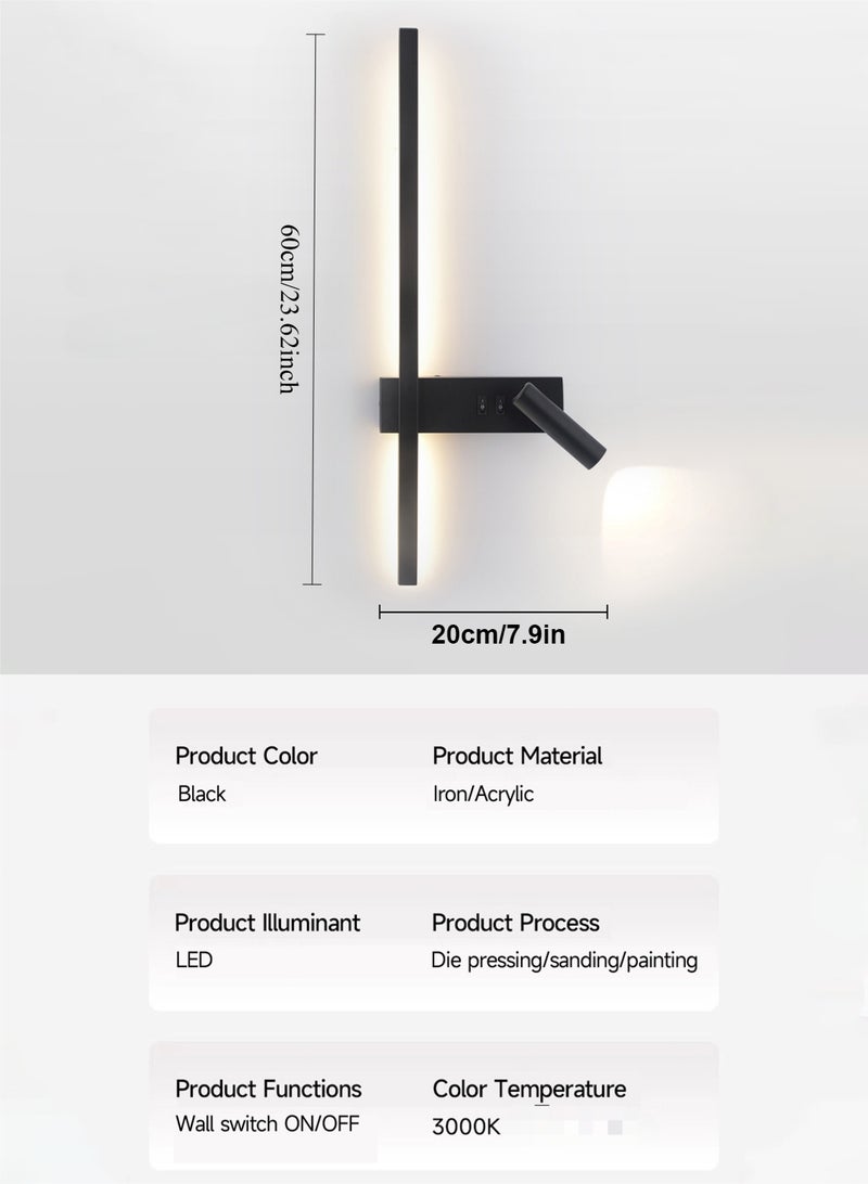 لوبيتيز الحد الأدنى أدى قطاع الجدار مصباح ( أسود ، 60cm ، 3000K الضوء الدافئ ، بقعة ضوء على اليمين ) أدى الجدار مصباح غرفة نوم مع بقعة ضوء - مصباح الجدار الداخلي - مثالية لتزيين الجدار - LED مصباح الداخلية - الإضاءة الداخلية - ديكور الغرفة - مصباح - مجلس الوزراء السرير - غرفة نوم - Image 3