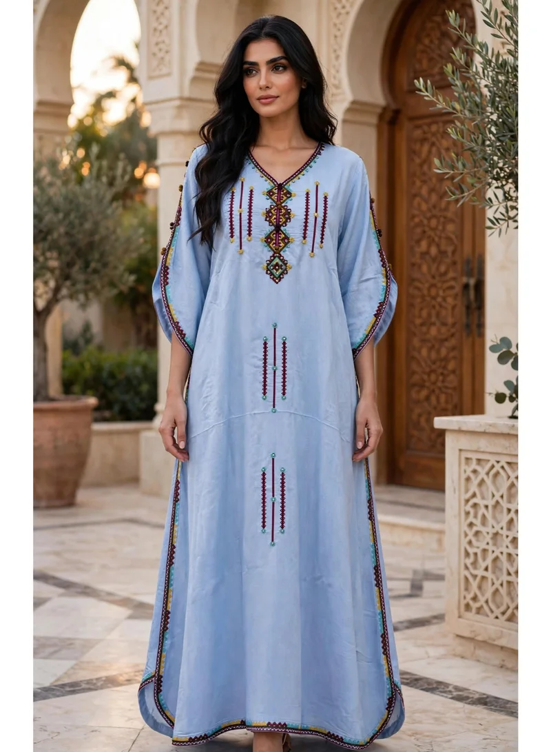 Tribal Embroidered Kaftan Style V Neck Jalabiya