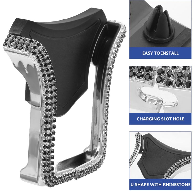Black Rhinestone Car Air Vent Phone Holder U Shaped Bracket Telescopic Mount for Navigation - Image 5