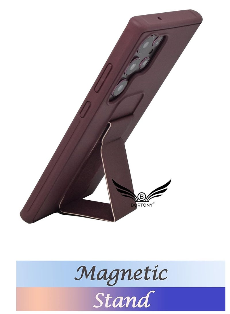 ELTRAZONE Samsung Galaxy S23 Ultra 5G Case – Maroon Shockproof Protective Cover with Finger Grip Stand Holder, Fully Covered and Anti-Slip - Image 2