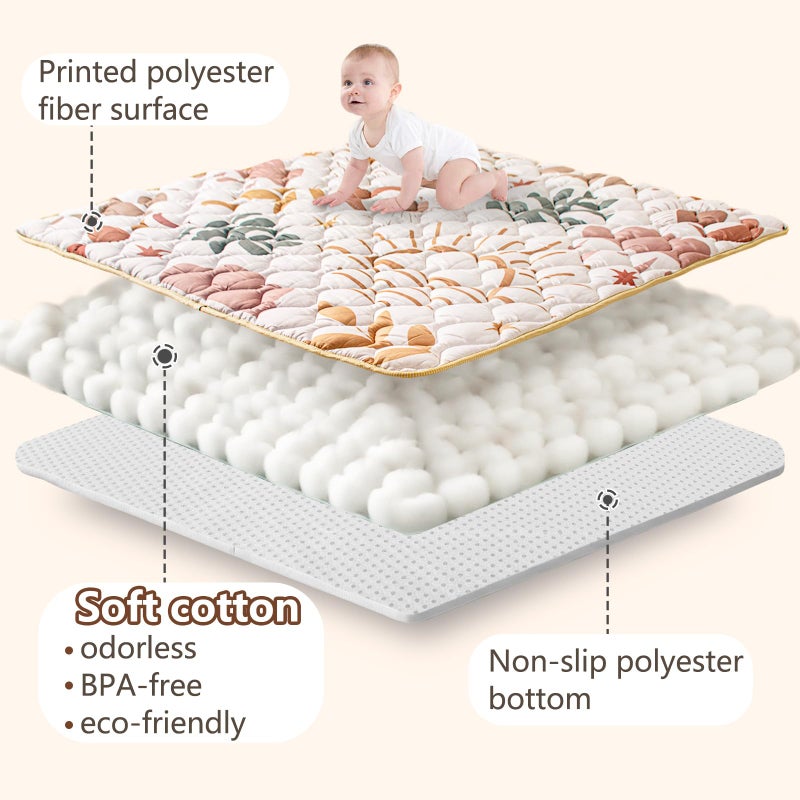 Beavtaens Baby Play Mat, 50x50 Playpen Mat with Super Soft Touch, Activity Mat with Upgraded Anti-Slip Bottom, Machine Washable Crawling Mat for Floor & Picnic(Boho Nature) - Image 4