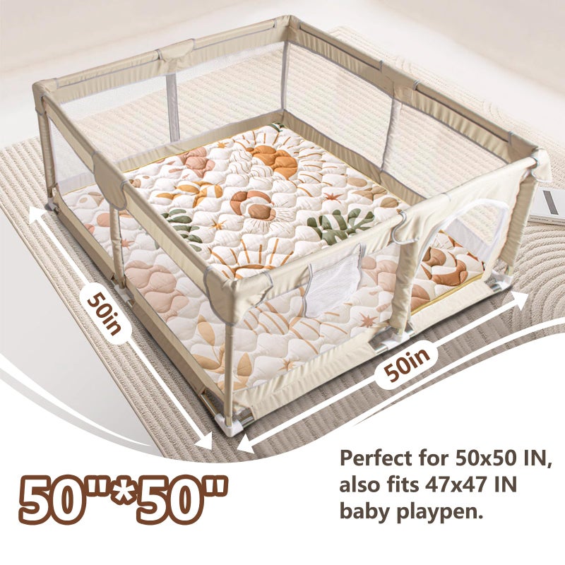 Beavtaens Baby Play Mat, 50x50 Playpen Mat with Super Soft Touch, Activity Mat with Upgraded Anti-Slip Bottom, Machine Washable Crawling Mat for Floor & Picnic(Boho Nature) - Image 2