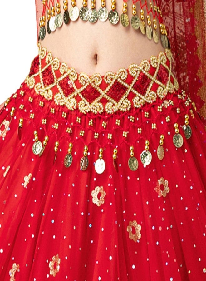 ORIDOOR Ladies Dress up Costumes Indian Aladdin Jasmine Princess Belly Dancing Bollywood Costumes, 01-red, M - Image 5
