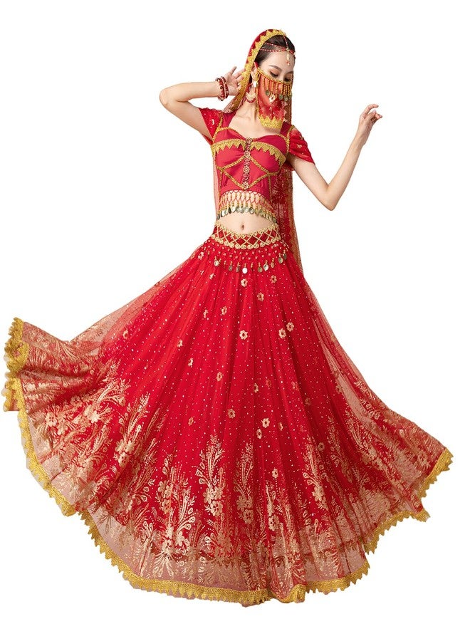 ORIDOOR Ladies Dress up Costumes Indian Aladdin Jasmine Princess Belly Dancing Bollywood Costumes, 01-red, M - Image 1