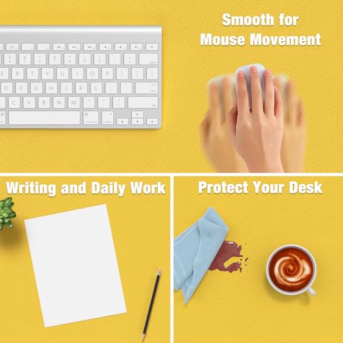 Hsurbtra Desk Pad, 30" x 14" PU Leather Desk Mat, XL Extended Mouse Pad, Waterproof Desktop Blotter Protector, Non-Slip Ultra Thin Large Laptop Keyboard Writing Mat for Office Home, Yellow - Image 4