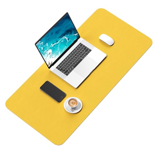 Hsurbtra Desk Pad, 30" x 14" PU Leather Desk Mat, XL Extended Mouse Pad, Waterproof Desktop Blotter Protector, Non-Slip Ultra Thin Large Laptop Keyboard Writing Mat for Office Home, Yellow - Image 2