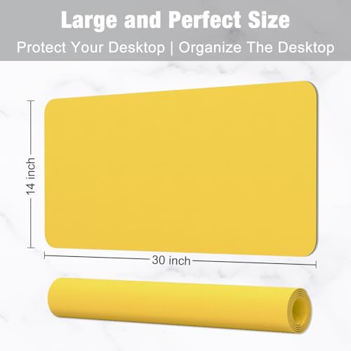 Hsurbtra Desk Pad, 30" x 14" PU Leather Desk Mat, XL Extended Mouse Pad, Waterproof Desktop Blotter Protector, Non-Slip Ultra Thin Large Laptop Keyboard Writing Mat for Office Home, Yellow - Image 3