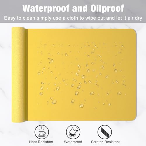 Hsurbtra Desk Pad, 30" x 14" PU Leather Desk Mat, XL Extended Mouse Pad, Waterproof Desktop Blotter Protector, Non-Slip Ultra Thin Large Laptop Keyboard Writing Mat for Office Home, Yellow - Image 5