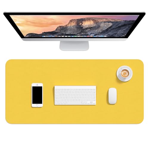 Hsurbtra Desk Pad, 30" x 14" PU Leather Desk Mat, XL Extended Mouse Pad, Waterproof Desktop Blotter Protector, Non-Slip Ultra Thin Large Laptop Keyboard Writing Mat for Office Home, Yellow - Image 1