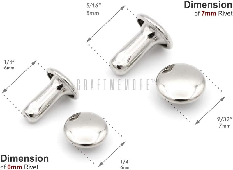 CRAFTMEMORE 100 Sets Double Cap Rivets Leather Rivet Tubular Metal Rapid Rivet Studs for Leather Craft VTDC (7 mm Cap, Antique Brass) - Image 3