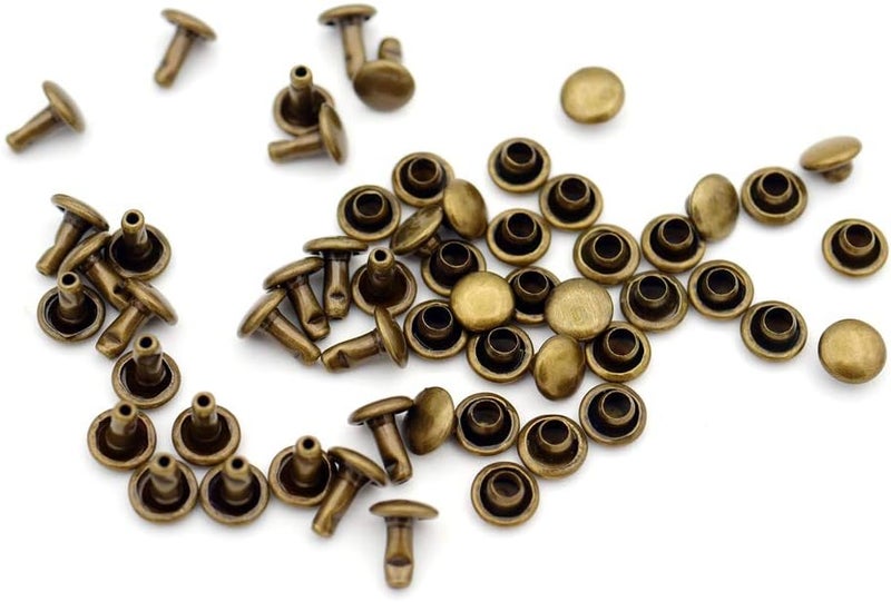 CRAFTMEMORE 100 Sets Double Cap Rivets Leather Rivet Tubular Metal Rapid Rivet Studs for Leather Craft VTDC (7 mm Cap, Antique Brass) - Image 2