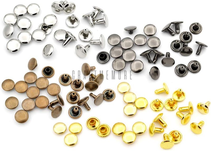 CRAFTMEMORE 100 Sets Double Cap Rivets Leather Rivet Tubular Metal Rapid Rivet Studs for Leather Craft VTDC (7 mm Cap, Antique Brass) - Image 4