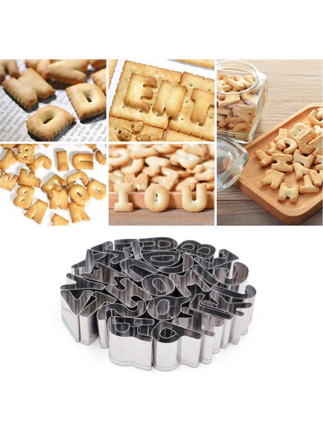 NIBEMINENT - 26Pcs Of Stainless Steel Cookie Cutters Set As Alphabet Letters Shape Biscuit And Bread Cutting Tool Silver 12*2.5*12cm - Image 1