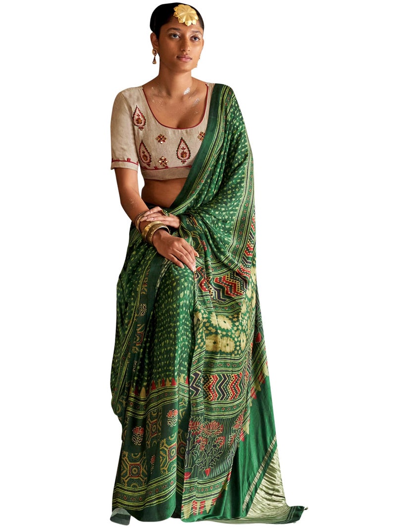 saree mall ساري مول ساري نسائي كانجيفارام باتولا من الحرير النقي الناعم مع قطعة بلوزة غير مخيطة - Image 1