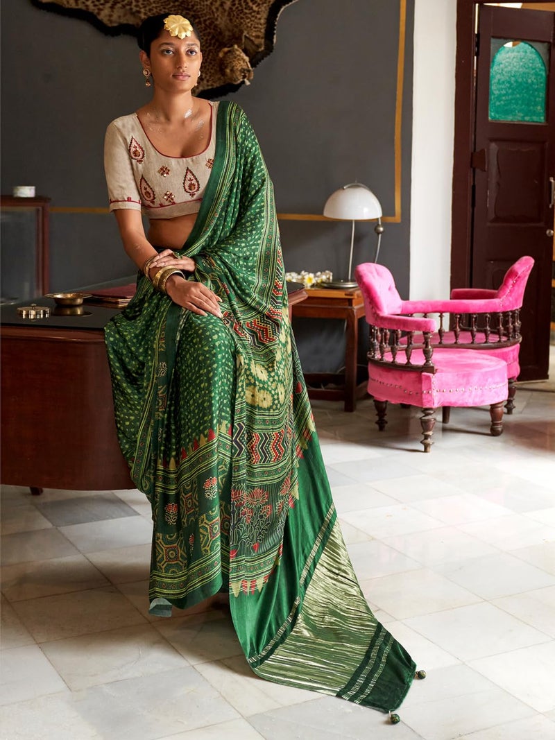 saree mall ساري مول ساري نسائي كانجيفارام باتولا من الحرير النقي الناعم مع قطعة بلوزة غير مخيطة - Image 3