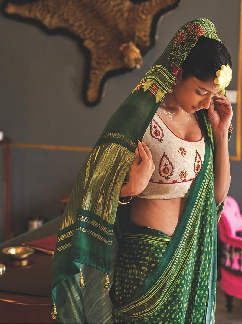 saree mall ساري مول ساري نسائي كانجيفارام باتولا من الحرير النقي الناعم مع قطعة بلوزة غير مخيطة - Image 2