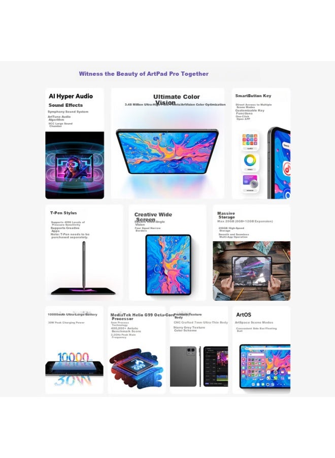 Teclast Artpadpro Android Two-in Tablet Computer With 12.7-inch 2k Screen, Pressure-sensitive Drawing, Business Office Gaming Entertainment Student Online Class Learning, Card Slot, Full Network Compatibility