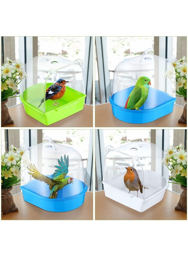 Honeydak 3 Pieces Clear Bird Bath for Cage Parakeet Bird Cage Accessories Hanging Bath Box Parrot Bathing Tub with Clear View for Cockatiel Conure Canary Budgies Parrots Blue Green White  - Image 5
