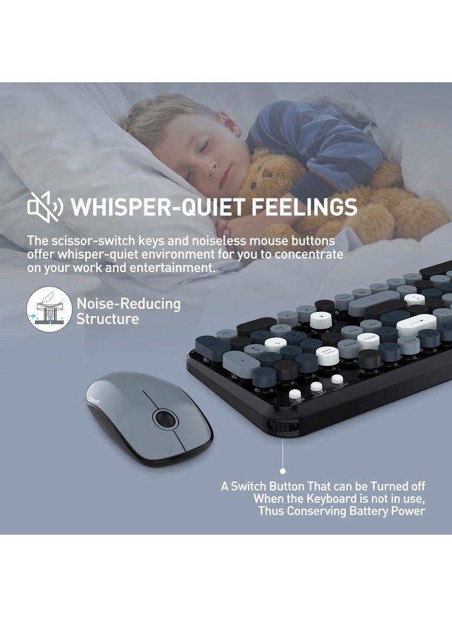 FOPETT Wireless Keyboard and Mouse Combo for Windows, 2.4 GHz Wireless, 105 Keys Full-Sized Keyboard with Optical Mouse, Round Keycap Colorful Keyboards, for Mac, PC, Laptop, Desktop- Grey Colorful - Image 2