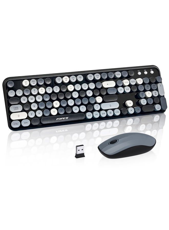 FOPETT Wireless Keyboard and Mouse Combo for Windows, 2.4 GHz Wireless, 105 Keys Full-Sized Keyboard with Optical Mouse, Round Keycap Colorful Keyboards, for Mac, PC, Laptop, Desktop- Grey Colorful - Image 1