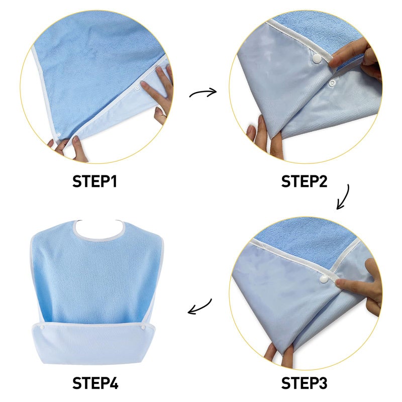 Easfreeat 2 Pack Adult Bibs For Women  Men  Elderly - Waterproof Reusable Large Bibs With Crumb Catcher Pockets  Bib For Eating  Feeding Adult Bib For Women Elderly Men Senior Citizens Gifts(Washable)(Blue) - Image 5