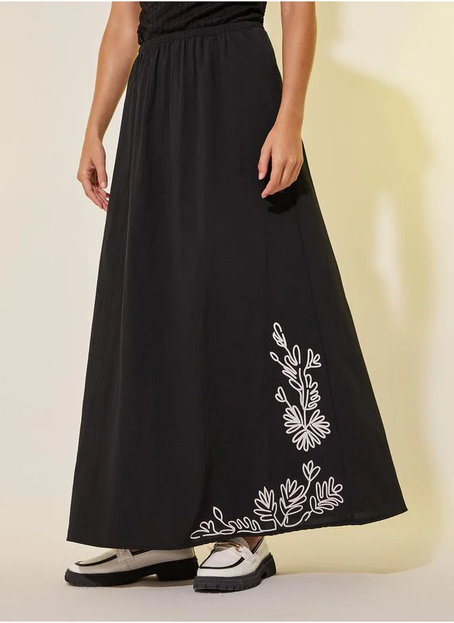 Take Two Take Two Hem Graphic Print A-Line Maxi Skirt