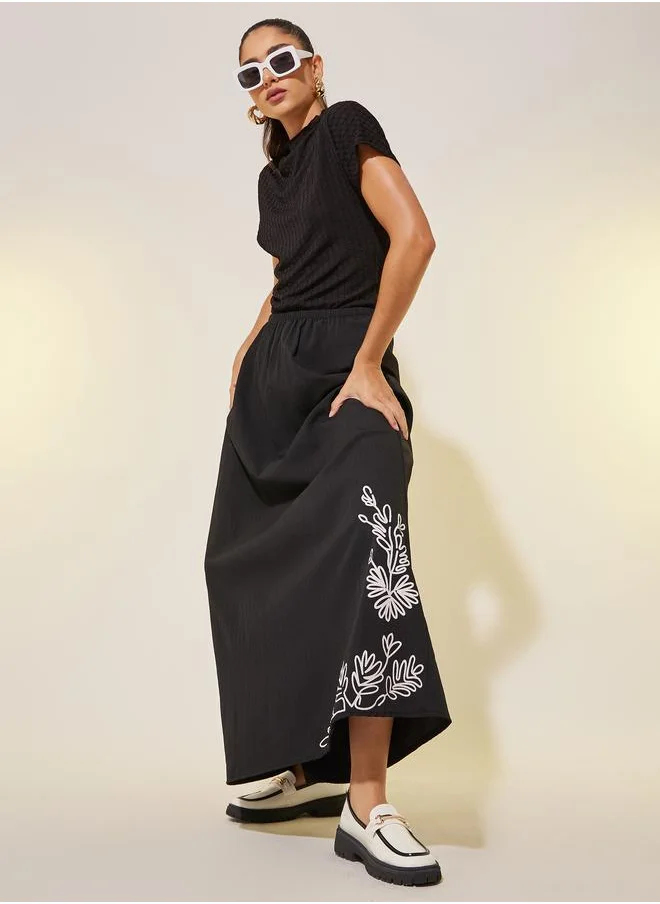 Take Two Take Two Hem Graphic Print A-Line Maxi Skirt