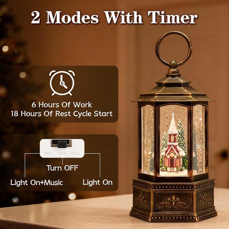 SUNFACE Christmas Snow Globes, 9.37" Church Glitter Water Lantern with Song, 6H Timer Battery & USB Powered Music Box for Christmas Decorations Indoor - Image 4