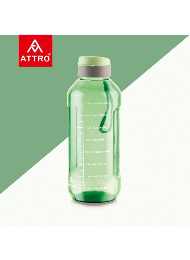 ATTRO زجاجة مياه ATTRO Ultra Pro 2 Motivational سعة 2 لتر خالية من مادة BPA مع غطاء مانع للتسرب وحزام من النايلون ولون أخضر نعناعي أنيق للترطيب اليومي، مصنوعة من البلاستيك - Image 3