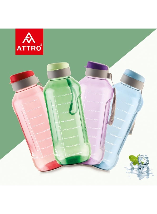 ATTRO زجاجة مياه ATTRO Ultra Pro 2 Motivational سعة 2 لتر خالية من مادة BPA مع غطاء مانع للتسرب وحزام من النايلون ولون أخضر نعناعي أنيق للترطيب اليومي، مصنوعة من البلاستيك - Image 4