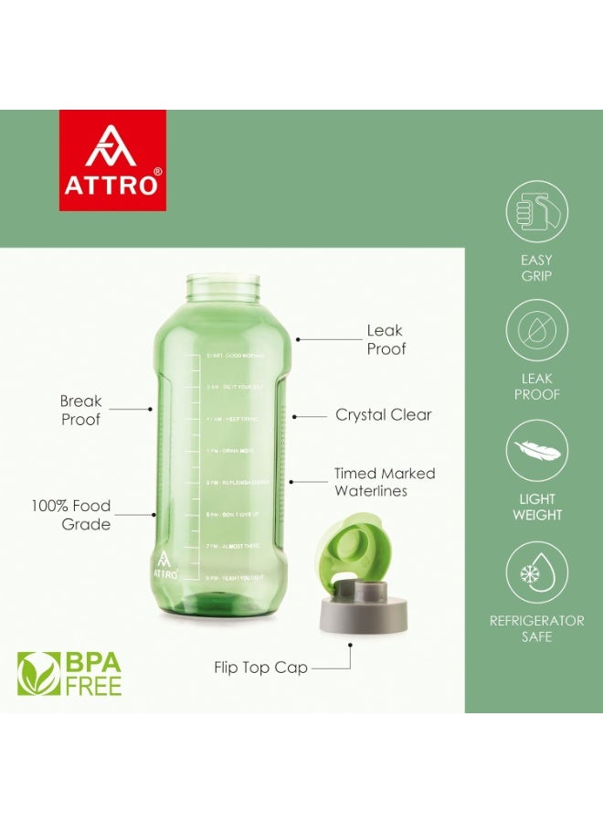 ATTRO زجاجة مياه ATTRO Ultra Pro 2 Motivational سعة 2 لتر خالية من مادة BPA مع غطاء مانع للتسرب وحزام من النايلون ولون أخضر نعناعي أنيق للترطيب اليومي، مصنوعة من البلاستيك - Image 5