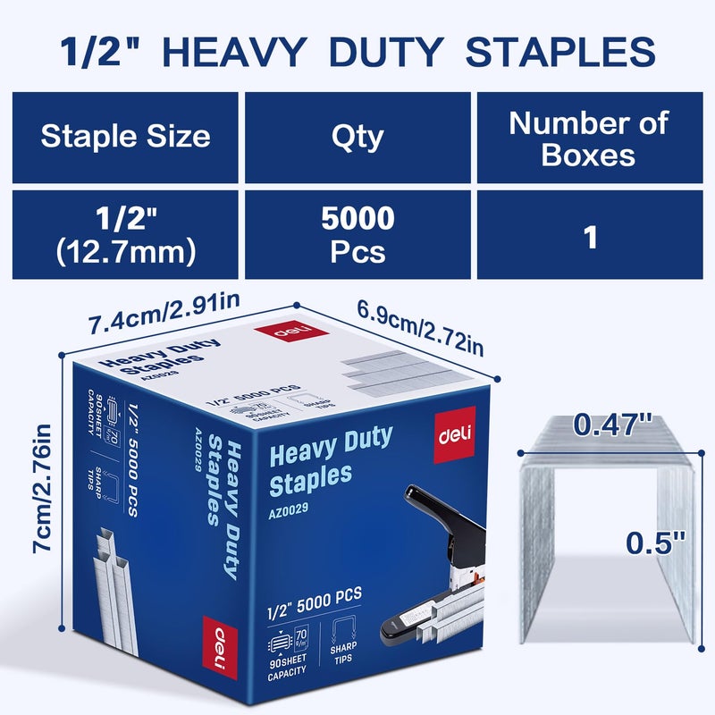 Deli Staples, Premium Heavy Duty Staples for Heavy Duty Staplers, 1/2'' Length, 90 Sheet Capacity, 100/Strip, 5000/Box - Image 3